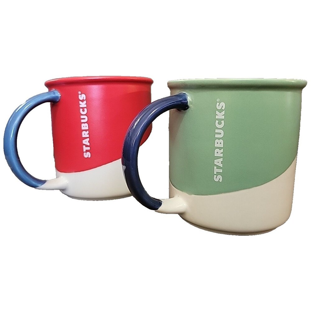 Starbucks Angle Dipped Mugs - 12 Oz - Green and Red (2017)
